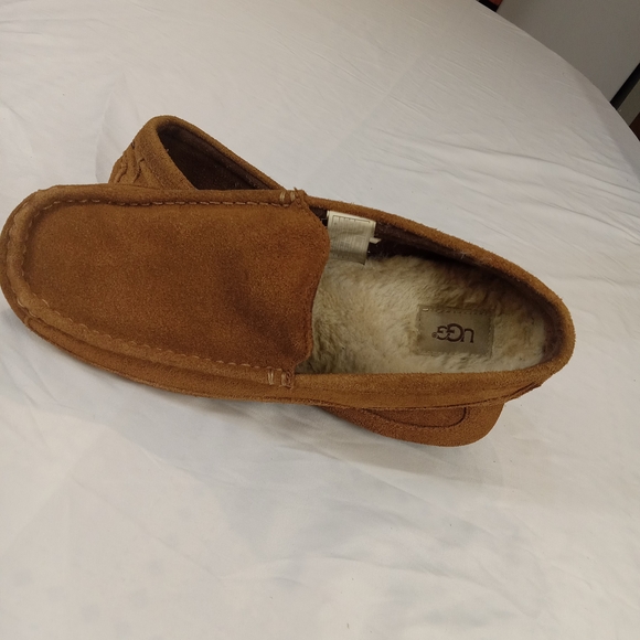 Ugg Alder Slipper Men US 10 Brown Suede Leather Moccasin Slip On Sheepskin Lined - Picture 8 of 11